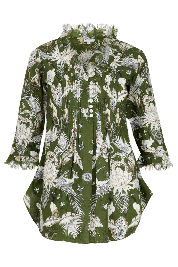 Sophie Cotton Shirt in Olive Green Tropical