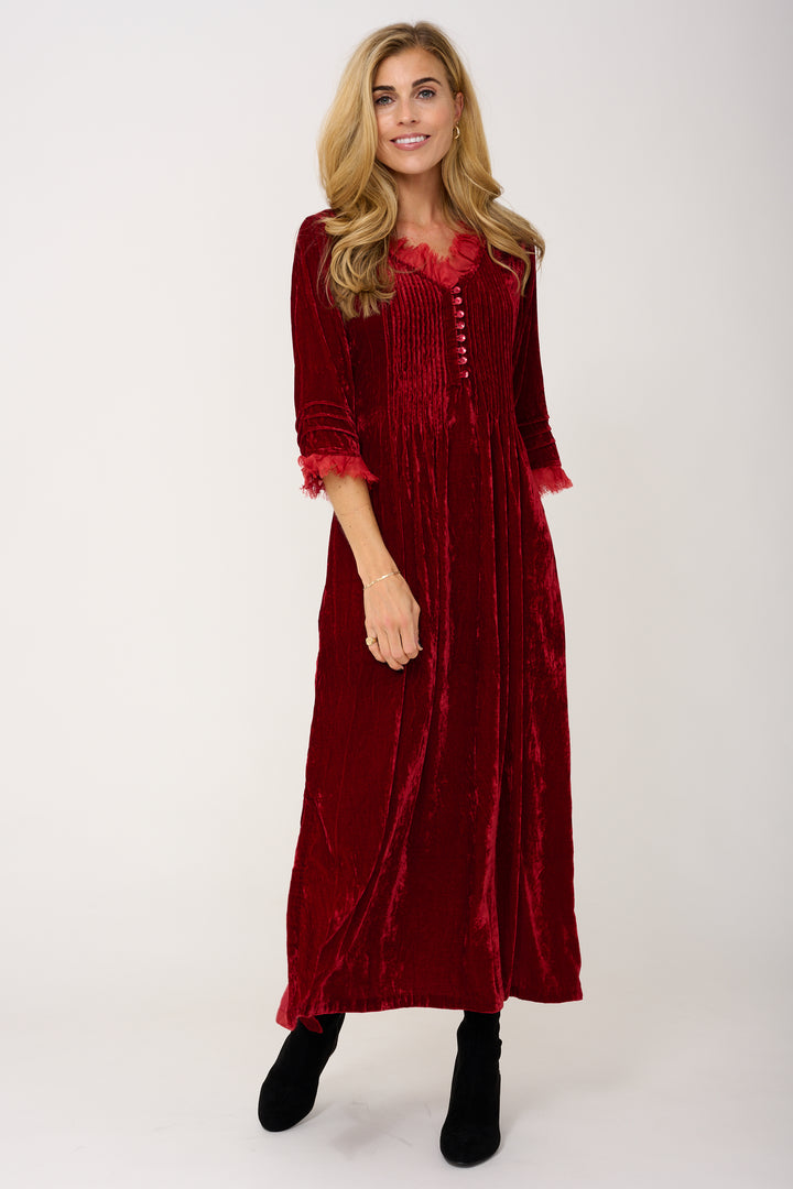 Silk Velvet Annabel Maxi Dress in Red