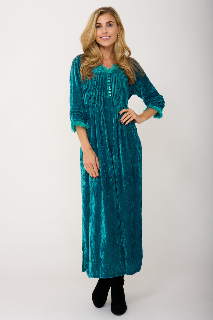Silk Velvet Annabel Maxi Dress in Turquoise
