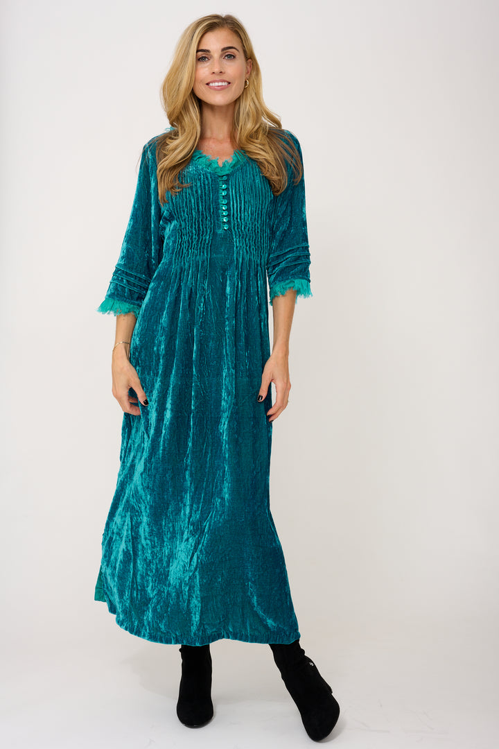 Silk Velvet Annabel Maxi Dress in Turquoise