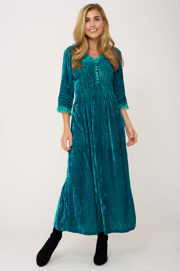 Silk Velvet Annabel Maxi Dress in Turquoise