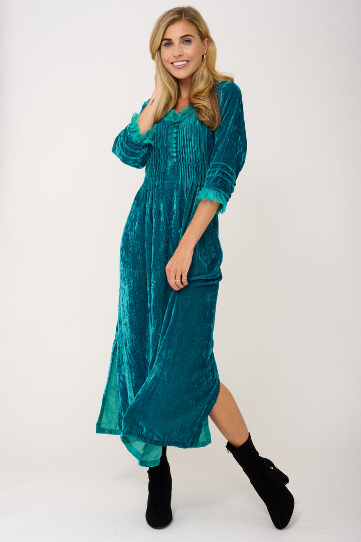 Silk Velvet Annabel Maxi Dress in Turquoise