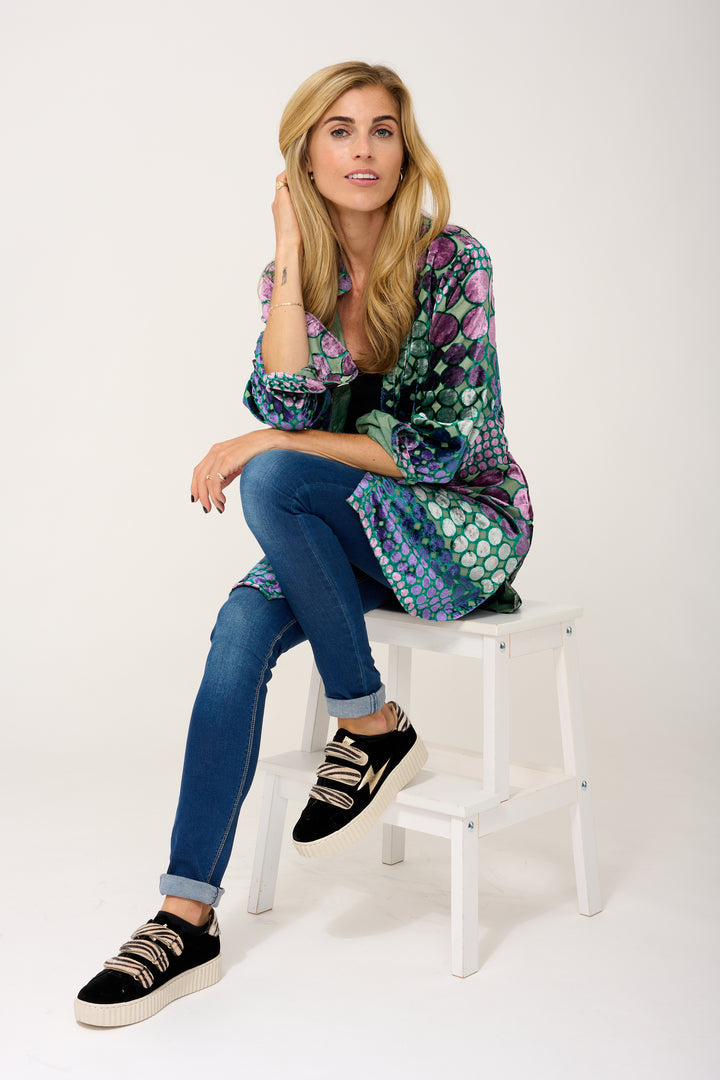 Amanda Velvet Devore Shirt Green & Purple Boho Spot