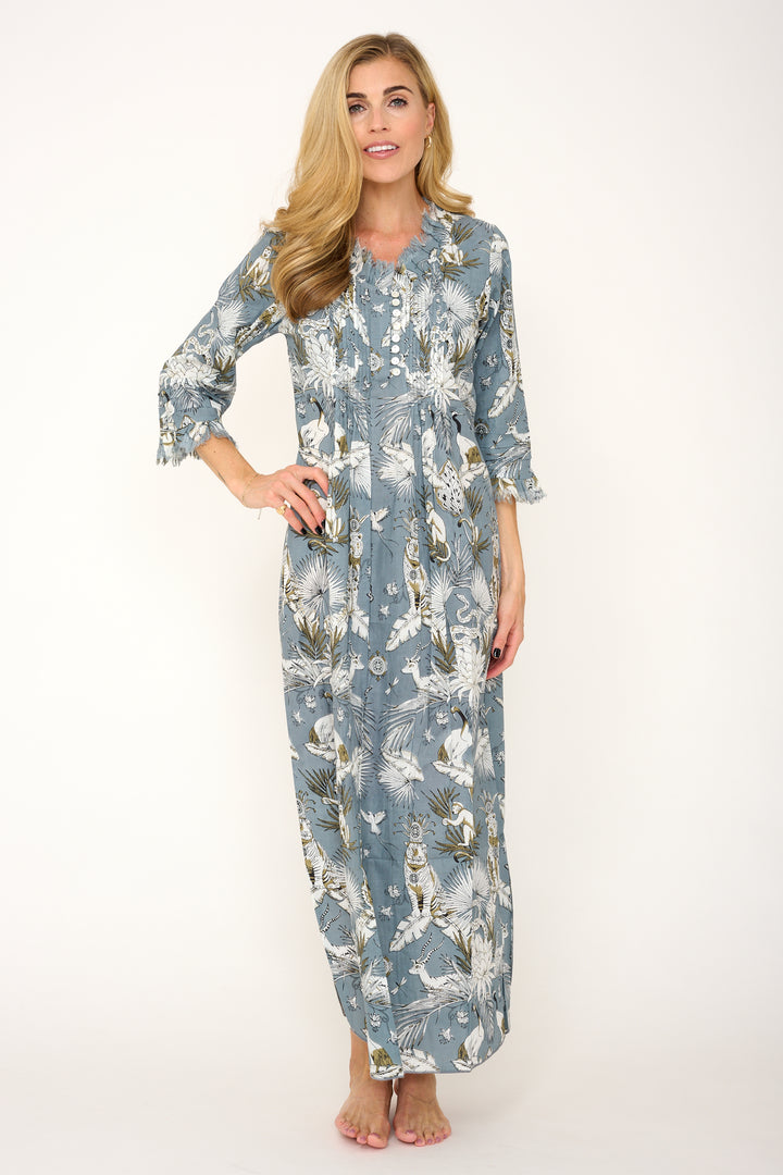Cotton Annabel Maxi Dress in Grey Tropical