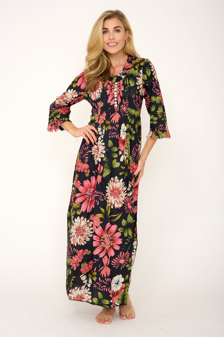 Cotton Annabel Maxi Dress in Black Floral