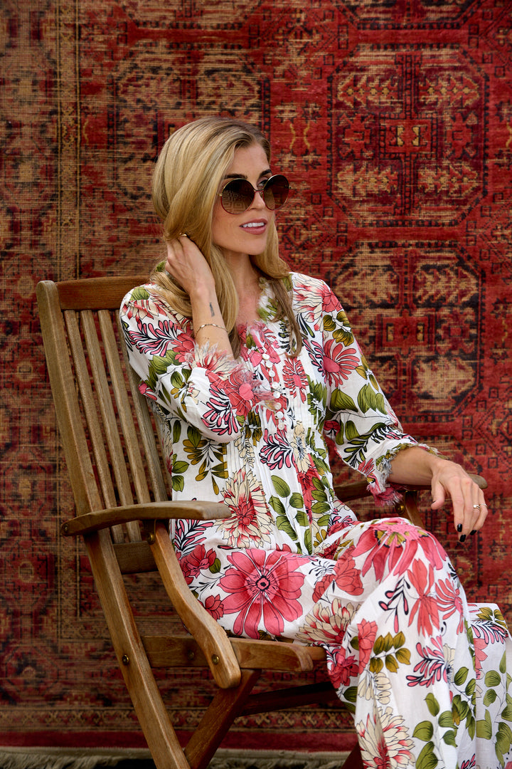 Cotton Annabel Maxi Dress in Ecru Floral – At Last Shop