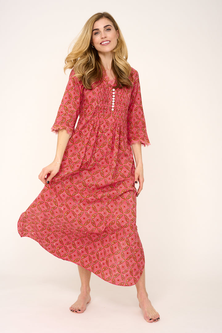 Cotton Annabel Maxi Dress in Coral Flower