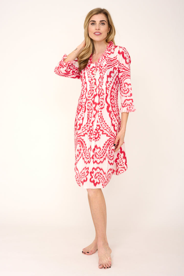 Annabel Cotton Tunic in Coral & White Ikat