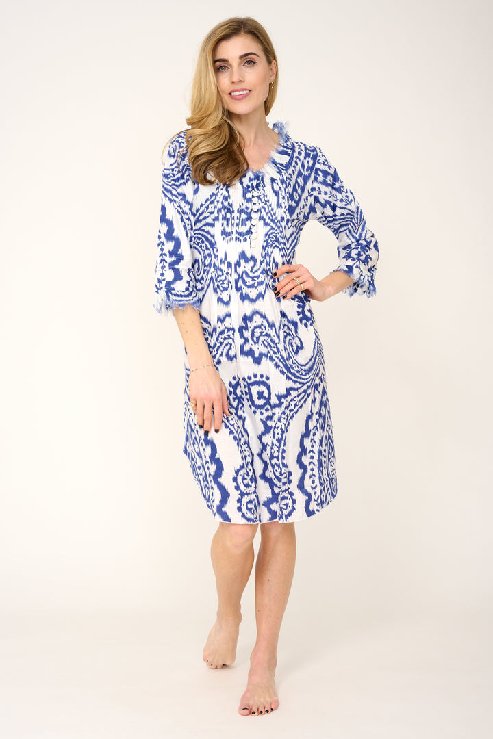 Annabel Cotton Tunic in Blue & White Ikat – At Last Shop