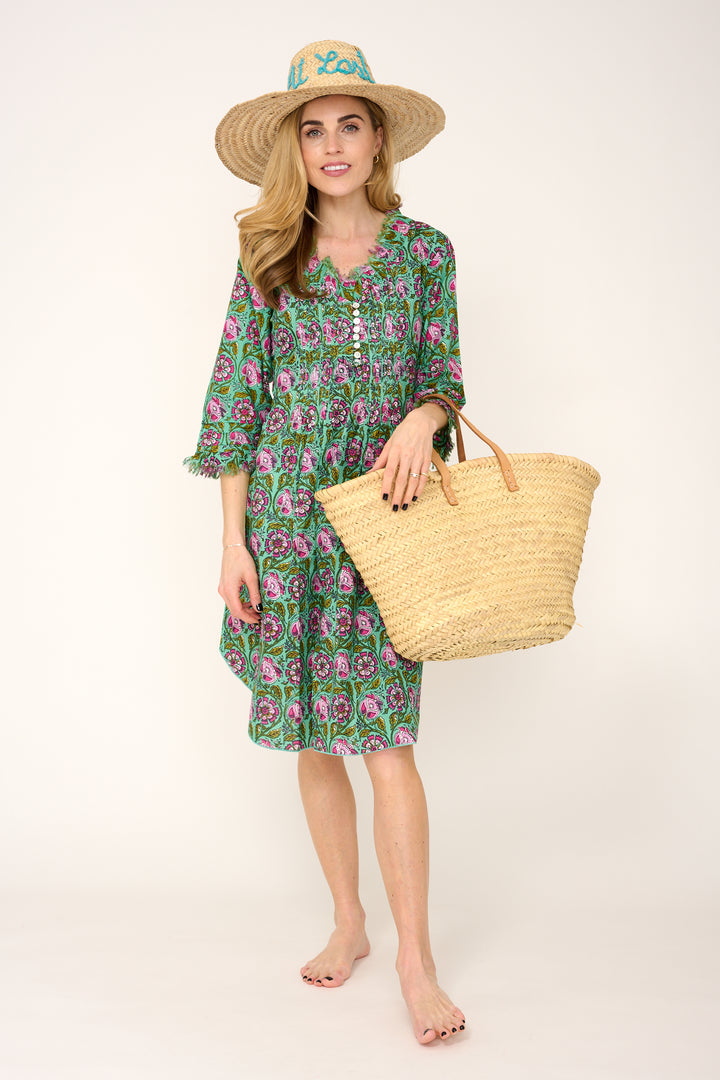 Annabel Cotton Tunic in Green & Pink Flower