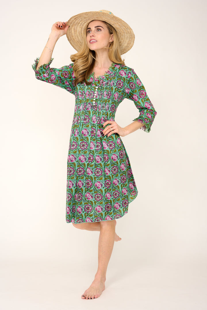 Annabel Cotton Tunic in Green & Pink Flower