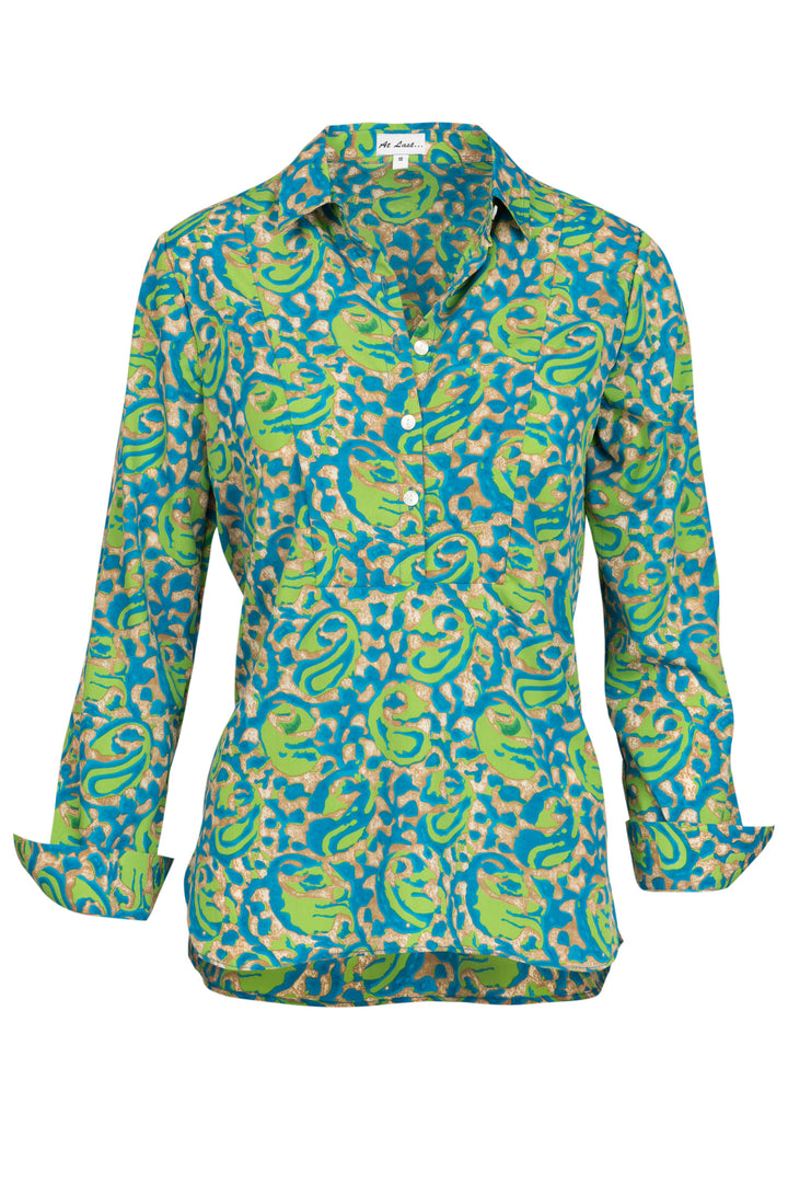 Soho Shirt in Turquoise & Lime Swirl