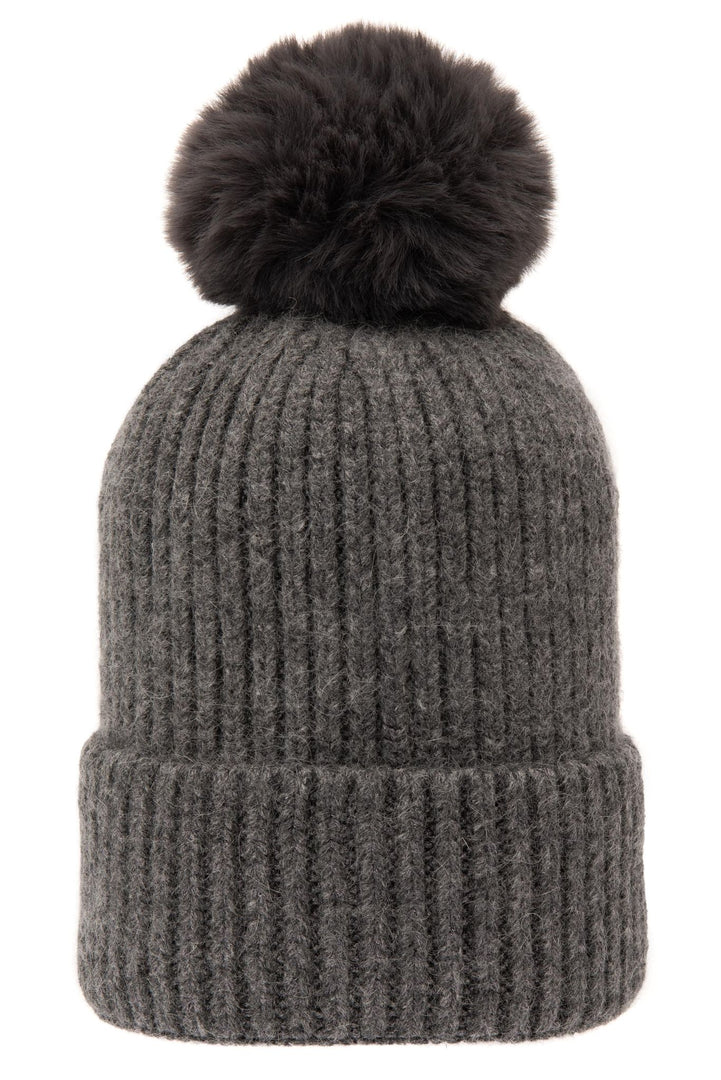 Super Soft Chunky Cashmere Hat with Pom Pom in Dark Grey