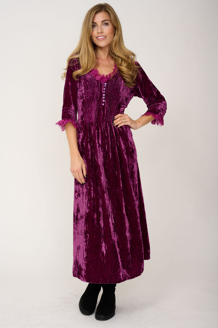 Silk Velvet Annabel Maxi Dress in Fuchsia