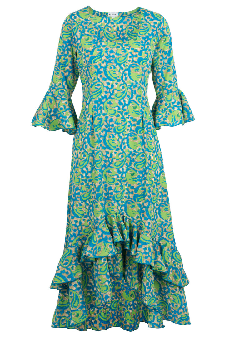 Victoria Midi Dress Turquoise and Lime Swirl