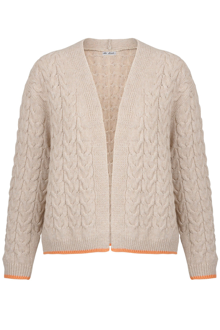 Cashmere Mix Double Ply Cable Knitted Cardigan in Beige