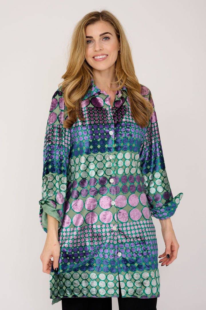 Amanda Velvet Devore Shirt Green & Purple Boho Spot