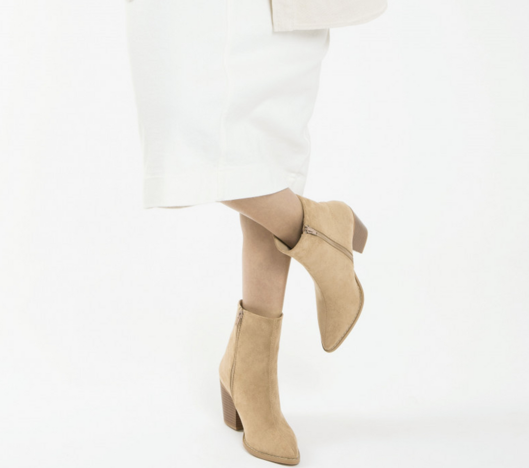 Beige Suedette Ankle Boots with Heel by 'Vanessa Wu'