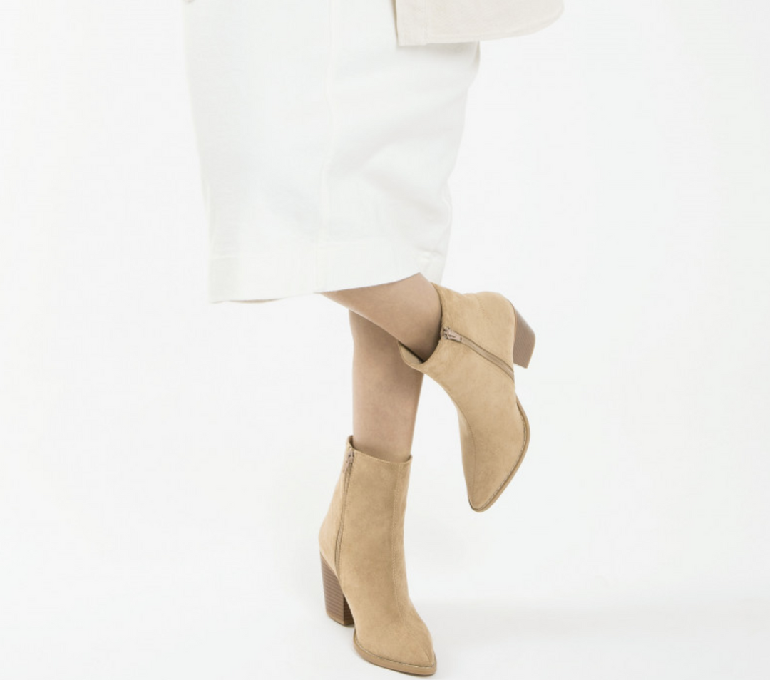 Beige high heel ankle 2025 boots