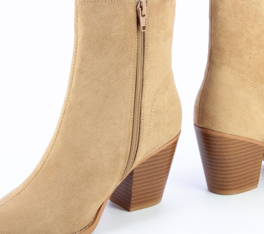 Beige Suedette Ankle Boots with Heel by 'Vanessa Wu'