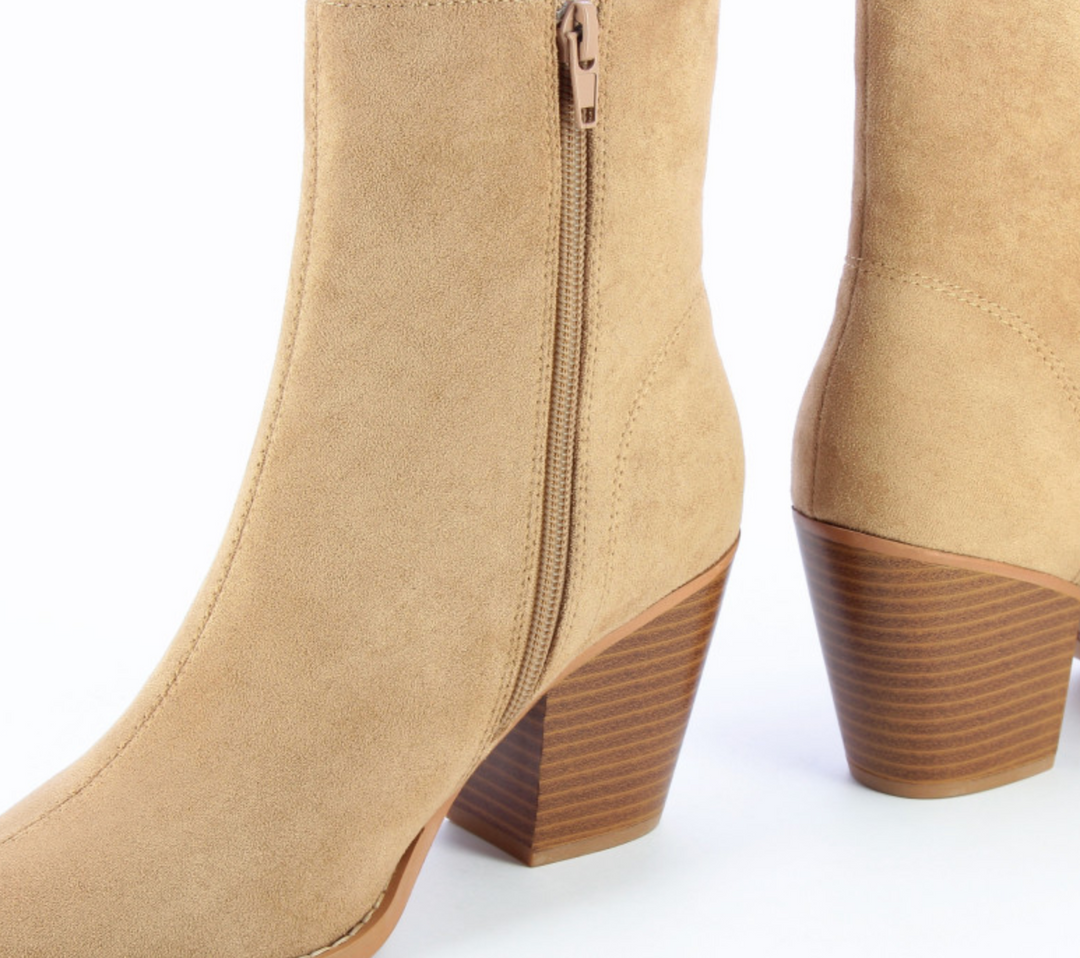 Beige high heel ankle 2025 boots
