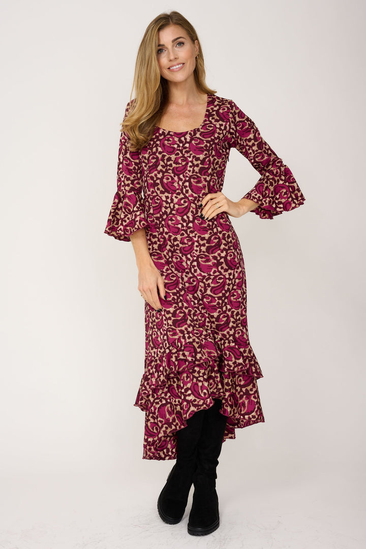 Victoria Midi Dress in Mulberry Swirl