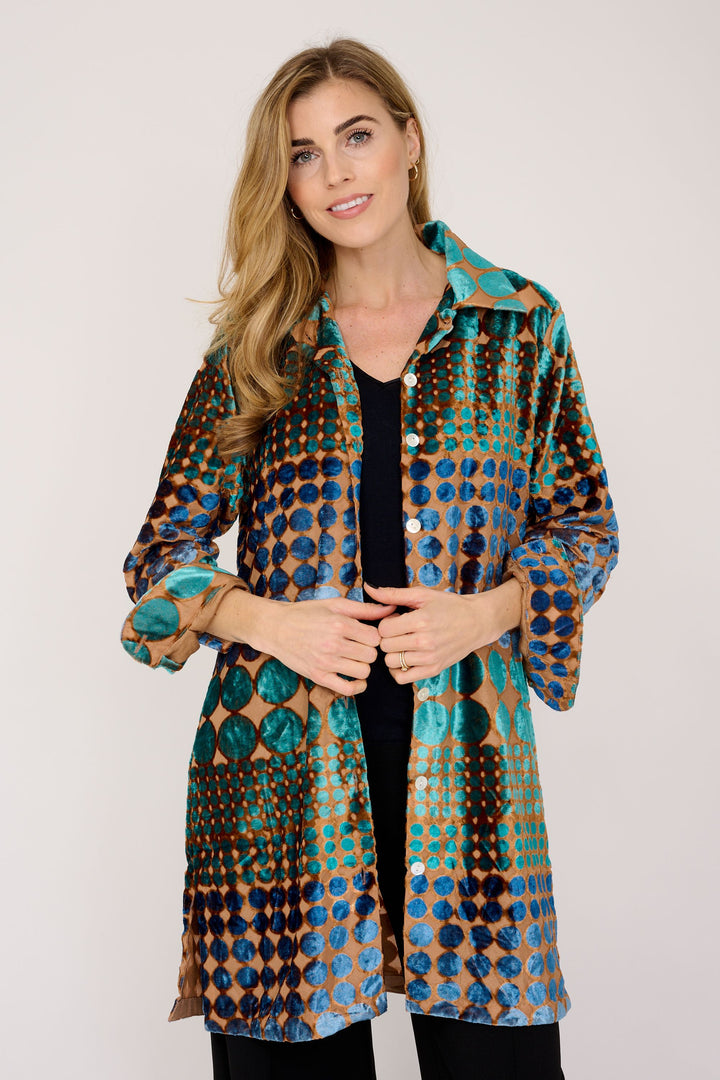 Amanda Velvet Devore Shirt Turquoise Boho Spot