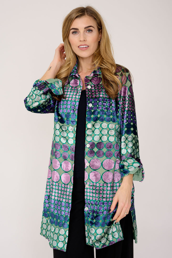 Amanda Velvet Devore Shirt Green & Purple Boho Spot