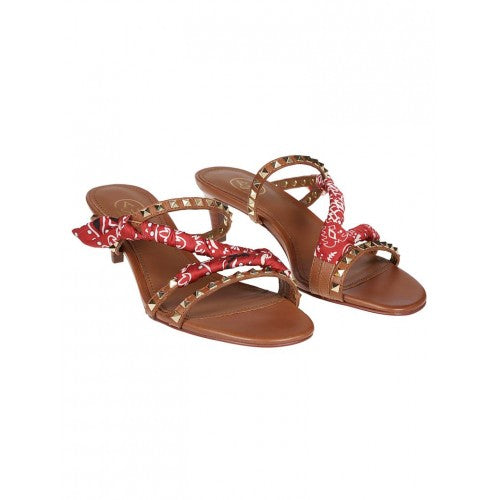 'Ash' Studded Brown and Red Kitten Heel Sandal