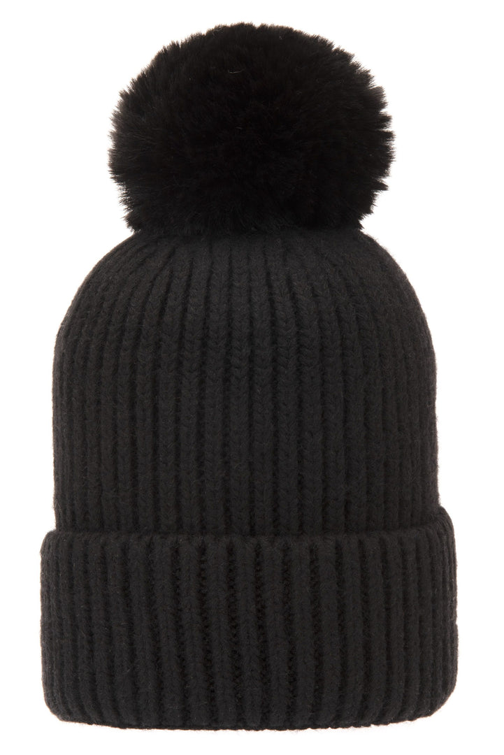 Super Soft Chunky Cashmere Mix Hat with Pom Pom in Black