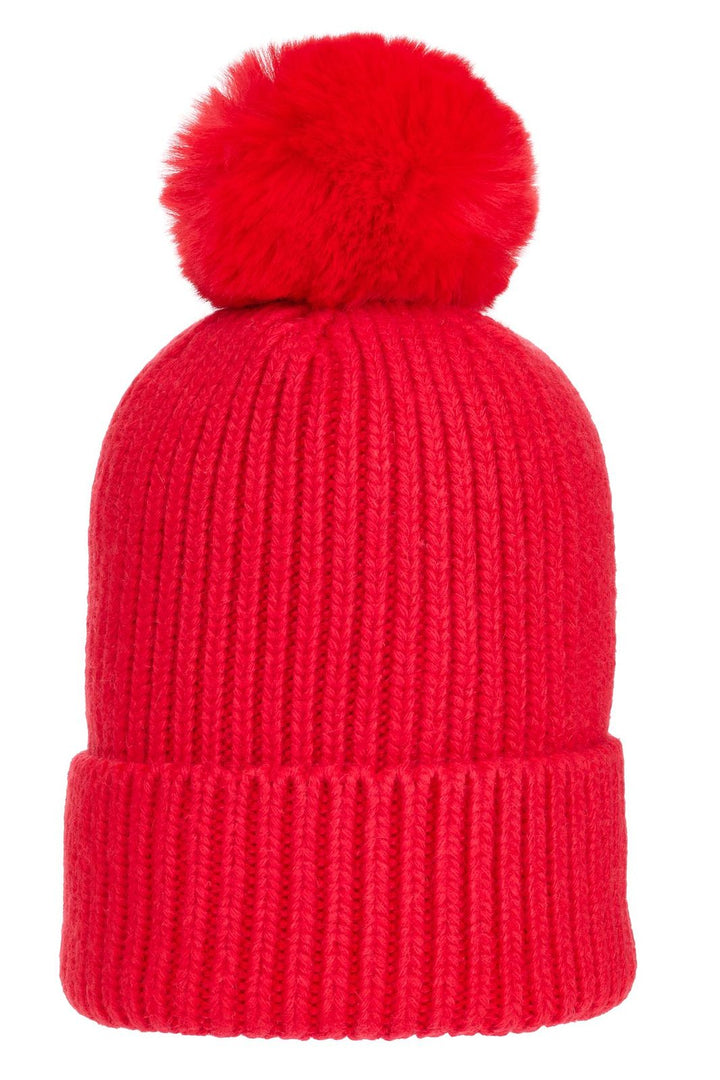Super Soft Chunky Cashmere Mix Hat with Pom Pom in Red