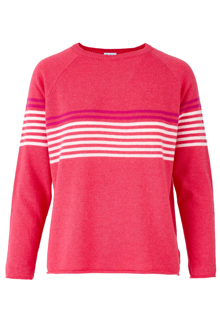Cashmere Mix Sweater in Coral Stripe