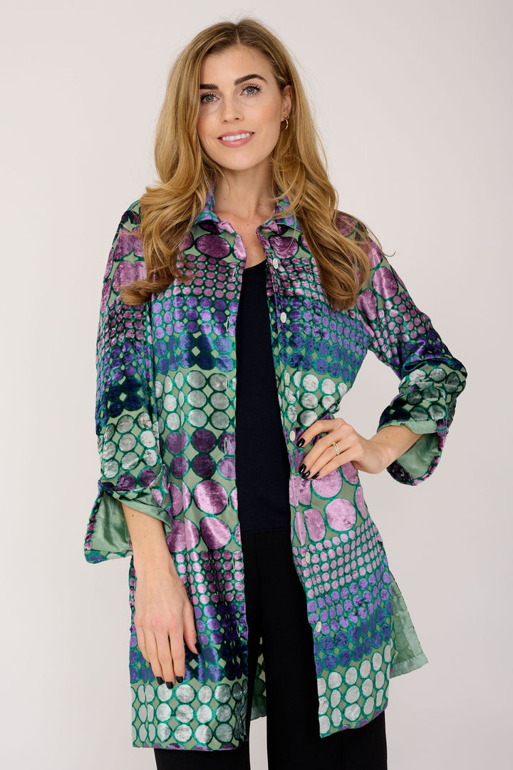 Amanda Velvet Devore Shirt Green & Purple Boho Spot