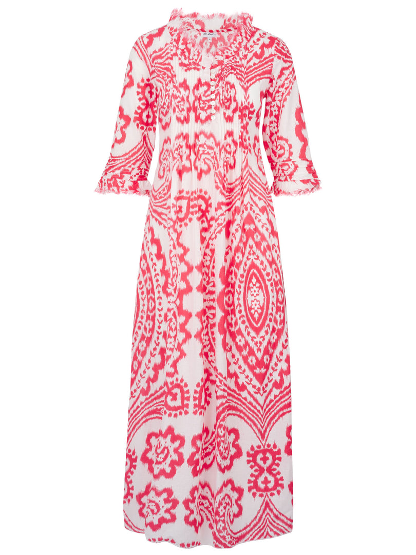 Cotton Annabel Maxi Dress in Coral & White Ikat