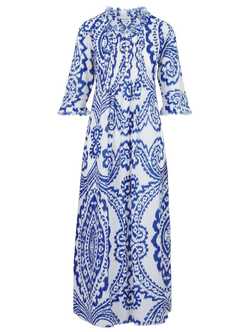 Cotton Annabel Maxi Dress in Blue & White Ikat – At Last Shop